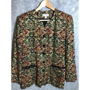 Vintage David Brooks Jacket Womens 8 Multicolor Floral Tapestry Blazer 90s